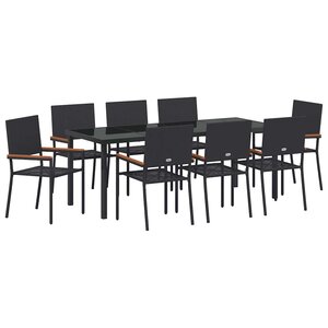 vidaXL Ensemble de salle à manger pour jardin 9 Pièces Noir polyrotin