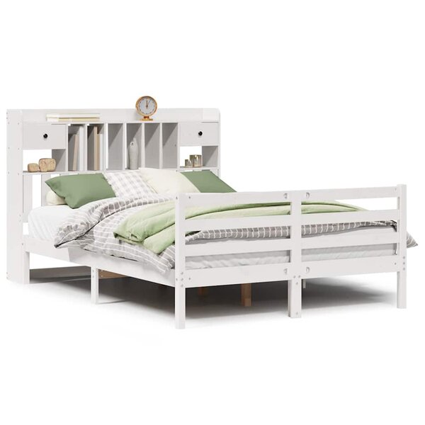 vidaXL Lit bibliothèque sans matelas blanc 140x190 cm bois pin massif