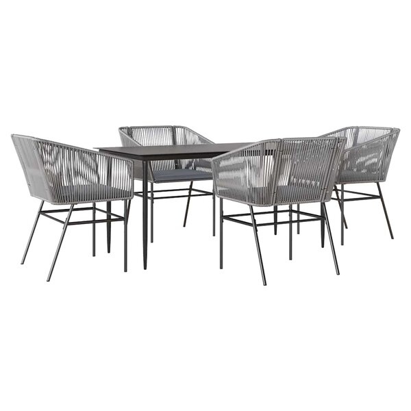 vidaXL Ensemble à manger jardin coussins 5 Pièces gris poly rotin verre