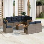 vidaXL Salon de jardin 9 Pièces avec coussins gris résine tressée
