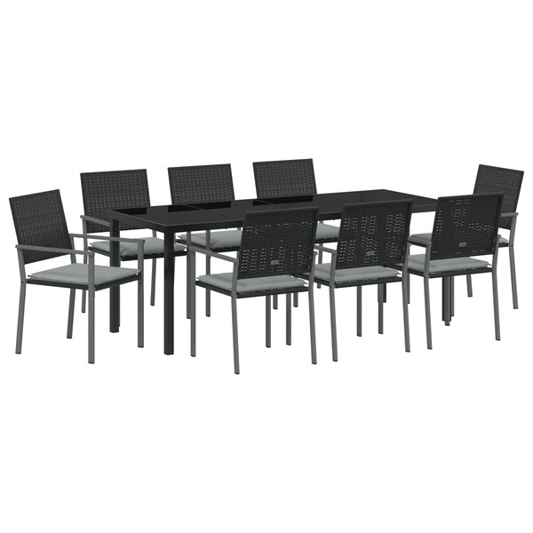 vidaXL Ensemble de salle à manger de jardin de 9 pièces avec coussins en poly rattan noir