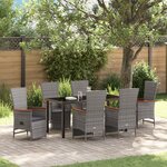 vidaXL Set de salle à manger de jardin 7 pièces avec coussins gris en rotin poly