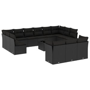 vidaXL Salon de jardin avec coussins 14 Pièces noir résine tressée