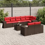 vidaXL Salon de jardin avec coussins 9 Pièces marron résine tressée
