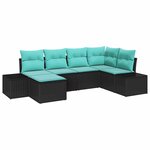 vidaXL Ensemble de canapé de jardin avec coussin 6 Pièces Noir polyrotin