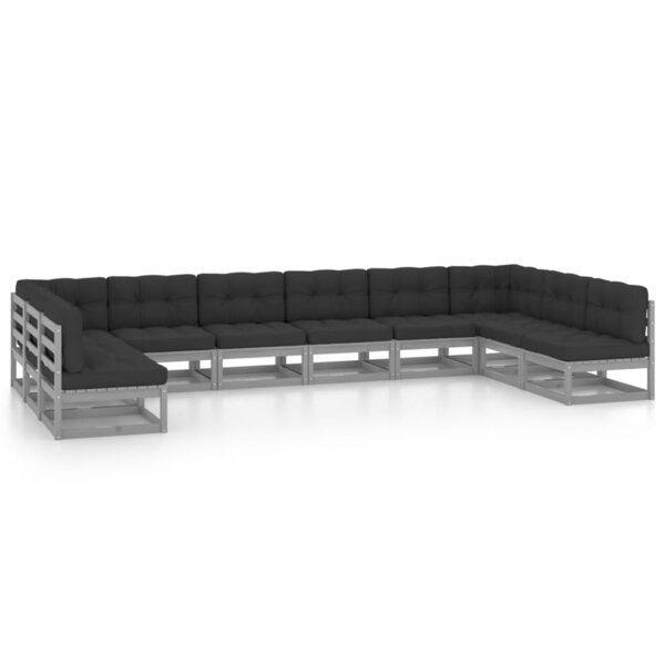 vidaXL Salon de jardin 10 Pièces avec coussins Gris Bois de pin massif