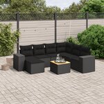 vidaXL Salon de jardin 8 Pièces avec coussins noir résine tressée