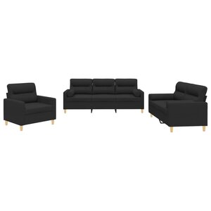 vidaXL Ensemble de canapés 3 Pièces avec coussins noir tissu