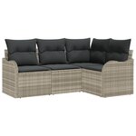 Ensemble de Canapés de Jardin 4 Pièces avec Coussins Gris Clair Rattan Poly