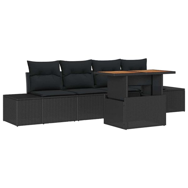 vidaXL Ensemble de canapé de jardin 5 Pièces Noir Poly rotin