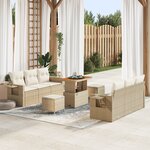 Ensemble de canapé de jardin 9 pièces avec coussins beige poly rotin acacia