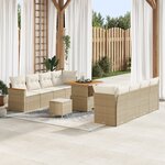 Ensemble de canapé de jardin 11 pièces avec coussins beige en rotin synthétique