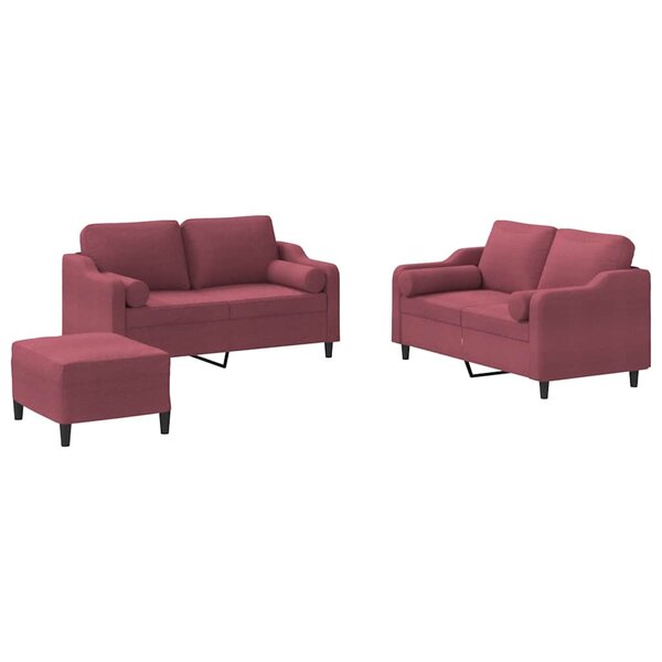 vidaXL Ensemble de canapés 3 Pièces avec coussins rouge bordeaux tissu