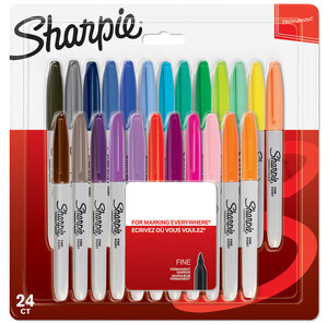 SHARPIE 24 Marqueurs permanents  Assortiment de couleurs  Pointe Fine  sous blister