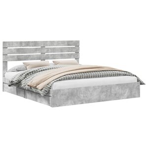 vidaXL Lit de Rangement Gris béton 200 x 200 cm Bois d'ingénierie