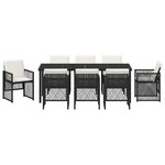 Ensemble de jardin 9 pièces avec coussins en poly rotin noir