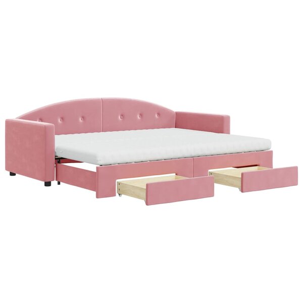 vidaXL Lit de jour avec gigogne et tiroirs rose 80x200 cm velours