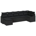 vidaXL Ensemble de canapé de jardin avec coussin 7 Pièces Noir polyrotin