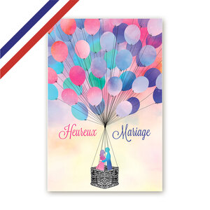 Carte félicitations mariage - mariés mongolfière