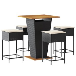vidaXL Ensemble de bar de jardin 5 Pièces avec coussins noir poly rotin
