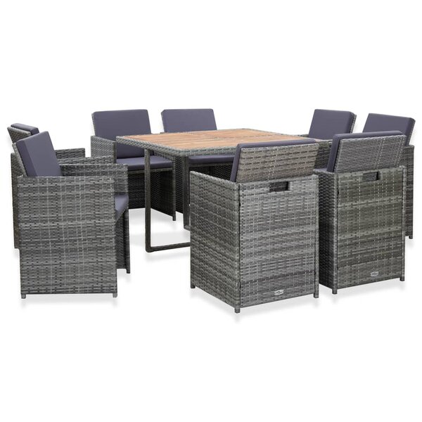 vidaXL Salon de jardin 9 Pièces avec coussins Résine tressée Anthracite