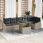 vidaXL Ensemble de canapé de jardin 7 Pièces Beige  Noir 100 x 55 x 73 cm