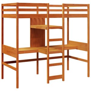 vidaXL Lit mezzanine avec bureau et étagères brun cire 90x200 cm pin