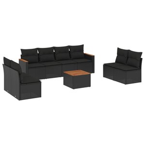 vidaXL Salon de jardin 9 Pièces avec coussins noir résine tressée