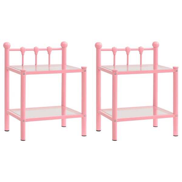 vidaXL Tables de chevet 2 Pièces Rose et transparent Métal et verre