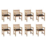 vidaXL Chaises de jardin lot de 8 avec coussins noir Bois teck massif