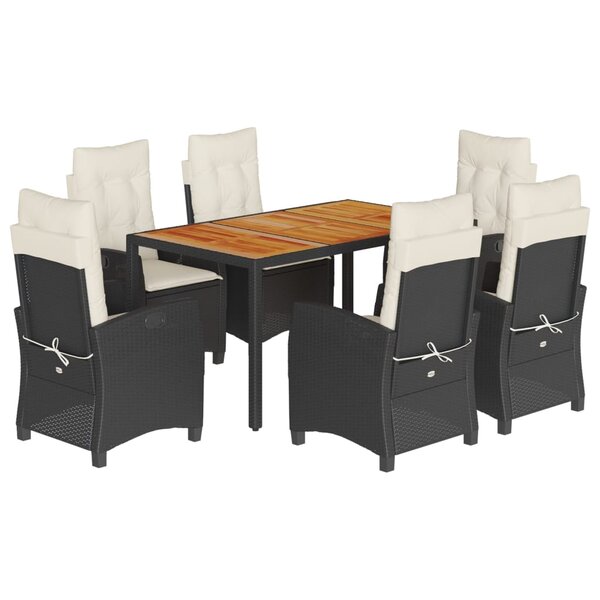 vidaXL Ensemble à manger de jardin coussins 7Pièces Noir Résine tressée