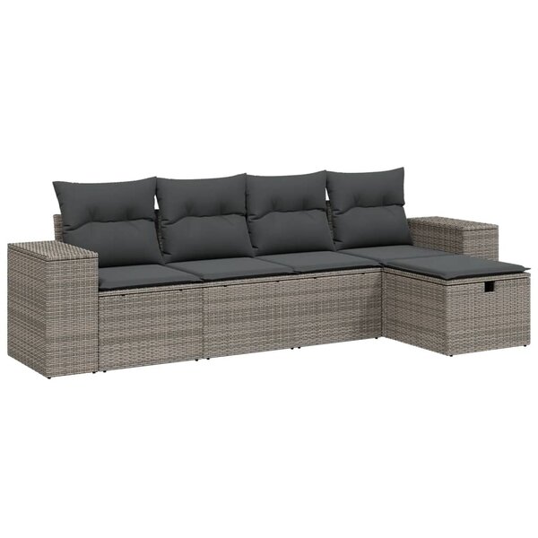 vidaXL Salon de jardin 5 Pièces avec coussins gris résine tressée