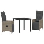 vidaXL Set de Salle à Manger de Jardin 3 Pièces avec Coussins Rattan Poly Gris
