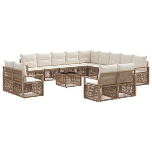 vidaXL Ensemble de canapé de jardin 14 Pièces Beige polyrotin