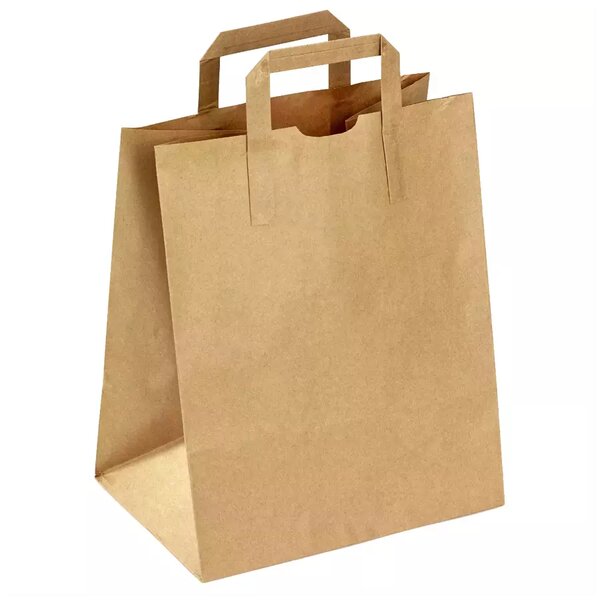 Sac en papier kraft brun avec poignées plates – vendu par 250 unités - 22 x 11 x 28 cm - Bulteau Systems