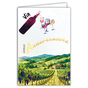 69-3135 Carte Anniversaire Vin pour Homme Femme Paysage Vignoble Vignes Raisins Peinture Aquarelle - Finitions Dorure Or Doré + Gaufrage en Relief +1 Enveloppe Format 12x17cm - Fabriqué en Europe