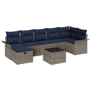 vidaXL Ensemble de canapé de jardin 8 Pièces Gris et marine polyrotin