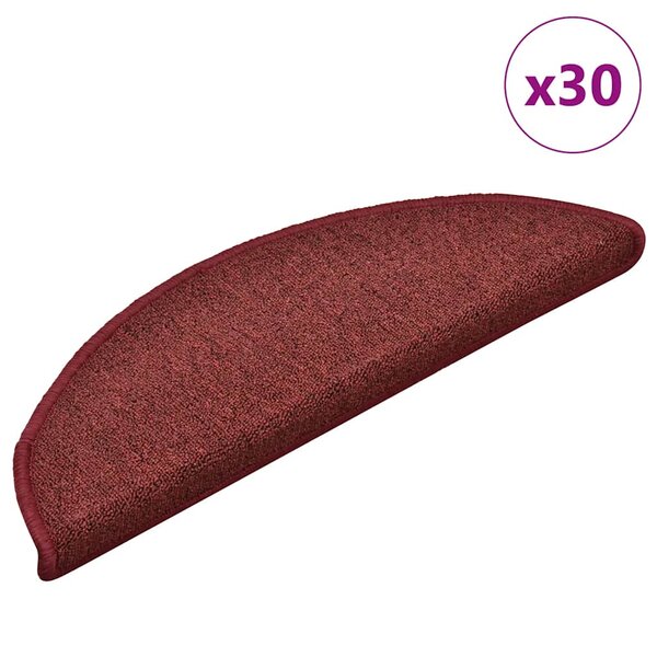 vidaXL Tapis d'escalier 30 pièces 56 x 17 x 3 cm Bordeaux Demi-rond