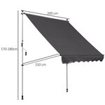 Store banne manuel rétractable 2L x 1 5l x 1 7-2 8H m inclinaison réglable installation rapide métal alu polyester gris