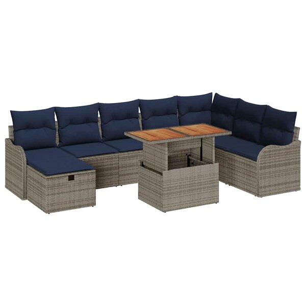 vidaXL Ensemble de canapé de jardin avec coussin 9 Pièces Gris Poly rotin