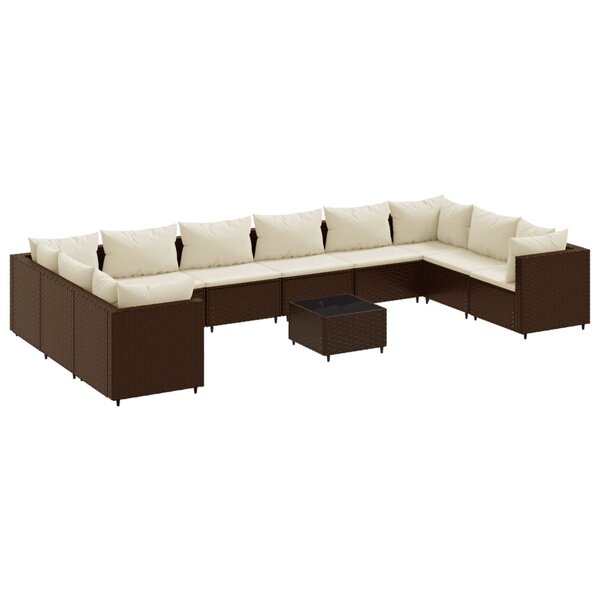 vidaXL Salon de jardin 11 Pièces avec coussins marron résine tressée
