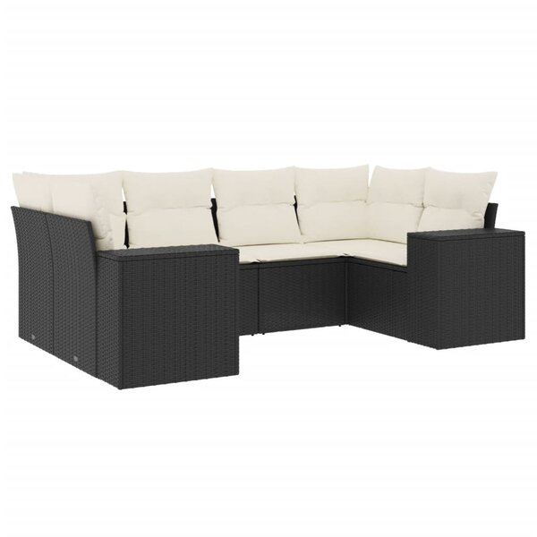 vidaXL Salon de jardin 6 Pièces avec coussins noir résine tressée