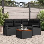 vidaXL Ensemble de canapé de jardin avec coussin 5 Pièces Noir Poly rotin