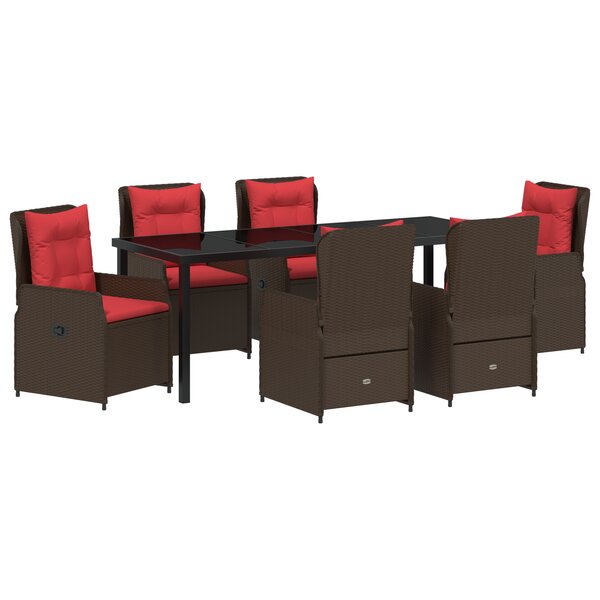 vidaXL Set de jardin de 7 pièces en rattan poly marron