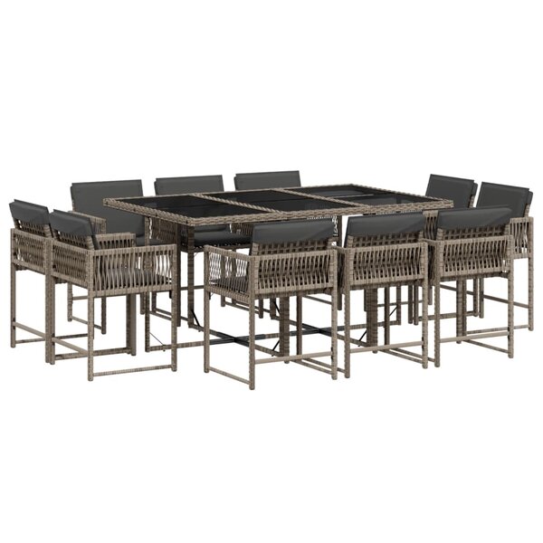vidaXL Ensemble à manger de jardin 11Pièces avec coussins gris poly rotin