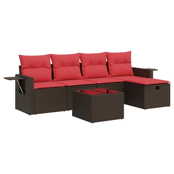 vidaXL Salon de jardin avec coussins 6 Pièces marron résine tressée