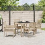 Ensemble de salle à manger de jardin 5 pièces avec coussins en poly rattan beige