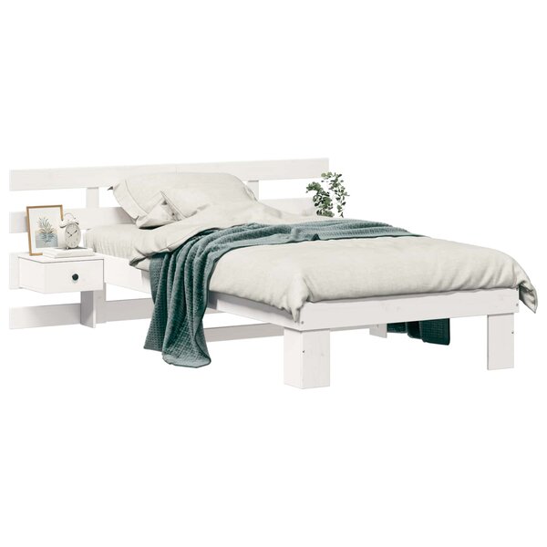 vidaXL Cadre de lit avec tête de lit Blanc 90 x 200 cm Pin massif