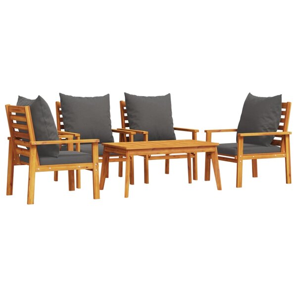 vidaXL Salon de jardin avec coussins 5 Pièces Bois d'acacia solide