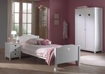 AMORI Lit simple 90x200cm  laqué blanc + Table de chevet + Armoire 2 portes